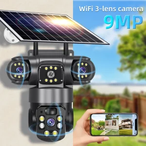 9MP Full HD Solar WiFi Camera 3 Screen  10X Zoom PIR Human Detect  Night Vision