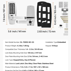 SucceBuy Mechanical Keyless Entry Door Lock 14 Key Mechanical Door Lock